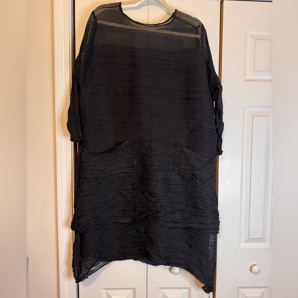 MC OASIS Black Sheer Tunic/Shift Dress Asymmetrical Hem Plus Size XL/1X - Picture 2 of 15